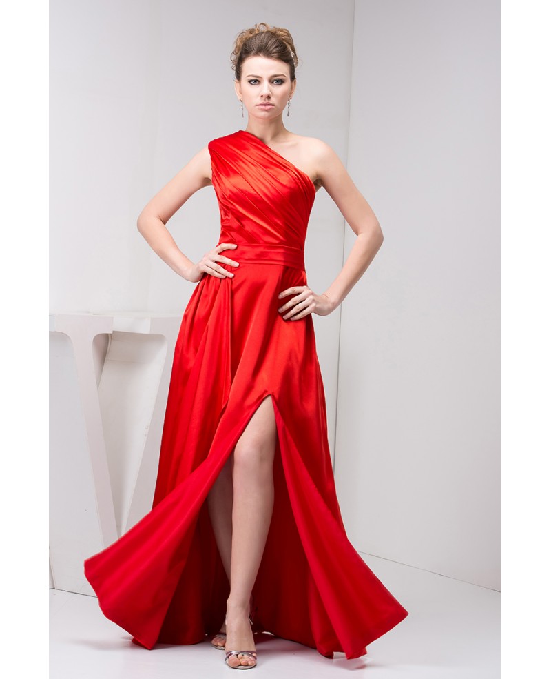 A-line One-shoulder Floor-length Satin Evening Dress