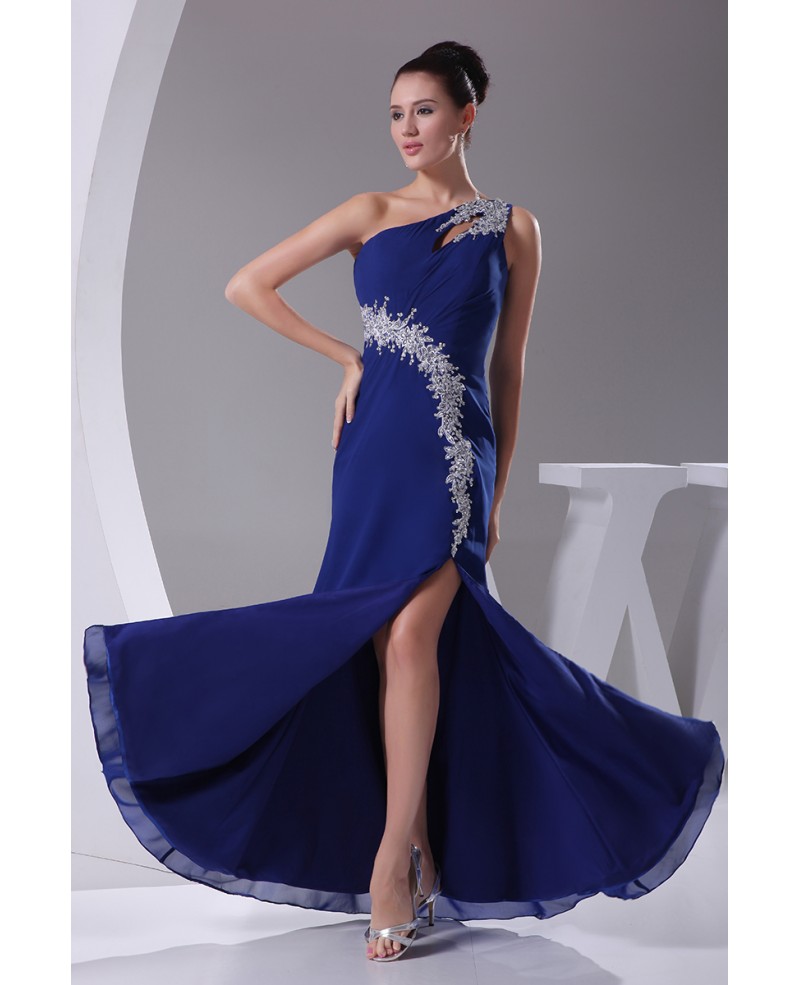 Classic Royal Blue Sexy Split Front Prom Dress One Strap