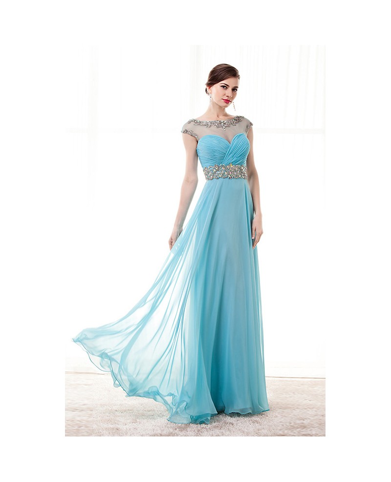 A-Line Scoop Neck Floor-Length Chiffon Prom Dress With Beading