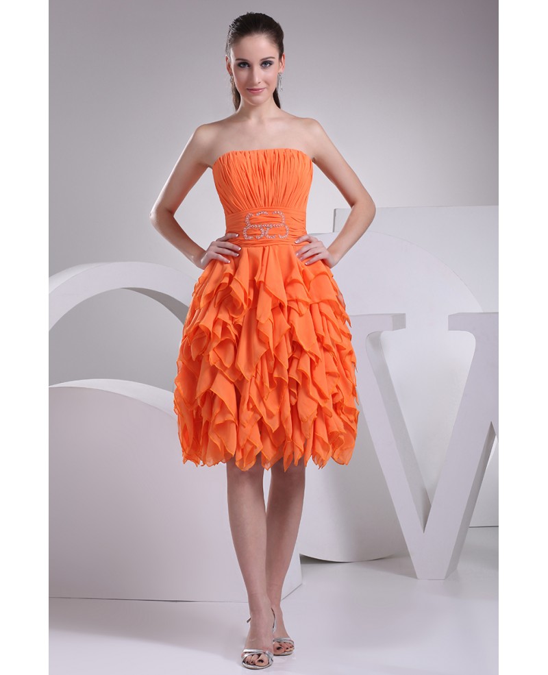 Coral Strapless Knee Length Party Dress Custom