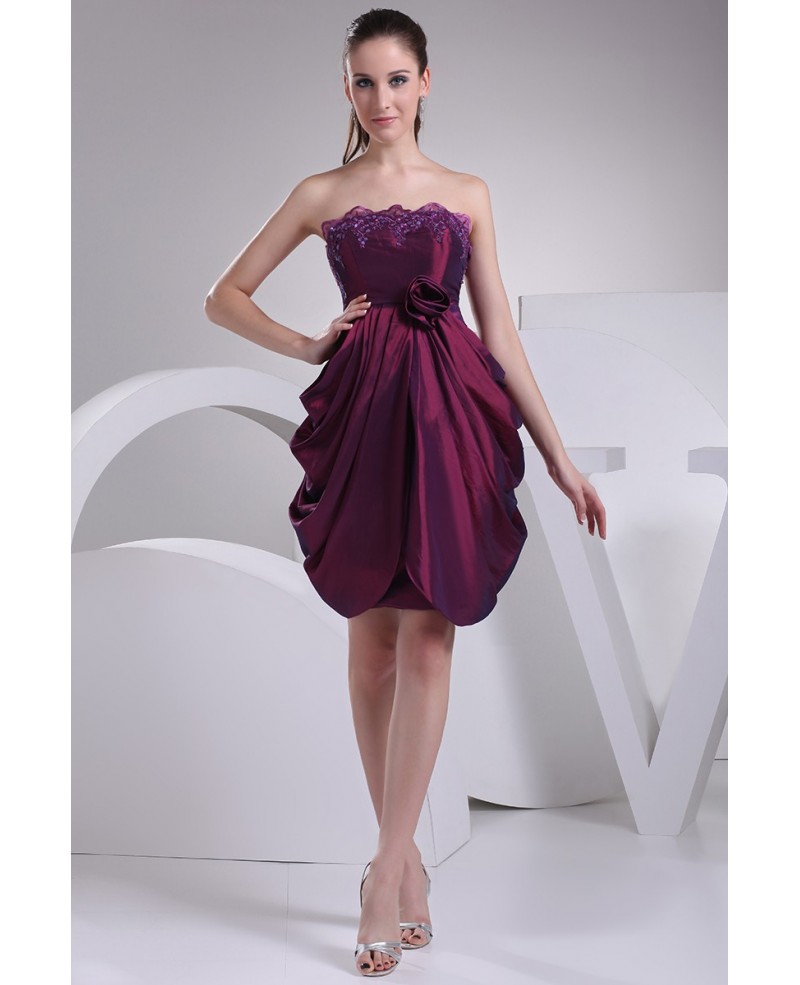 Strapless Ruffled Taffeta Purple Party Dress