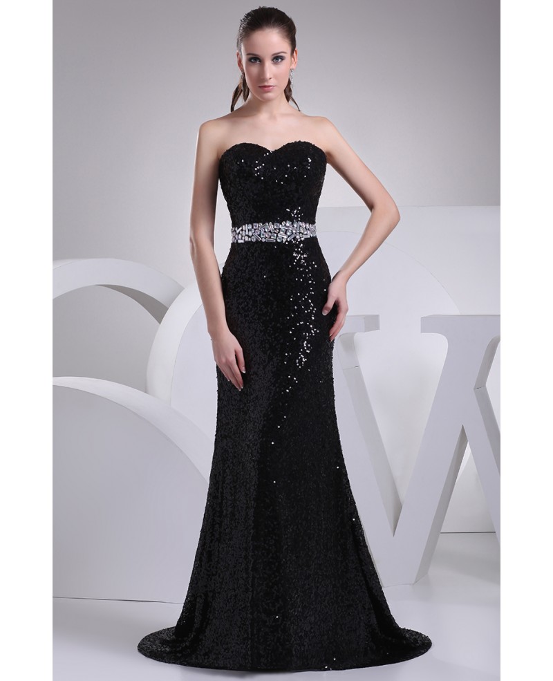 Custom Sequins Long Sweetheart Prom Dress with Beaded Waist