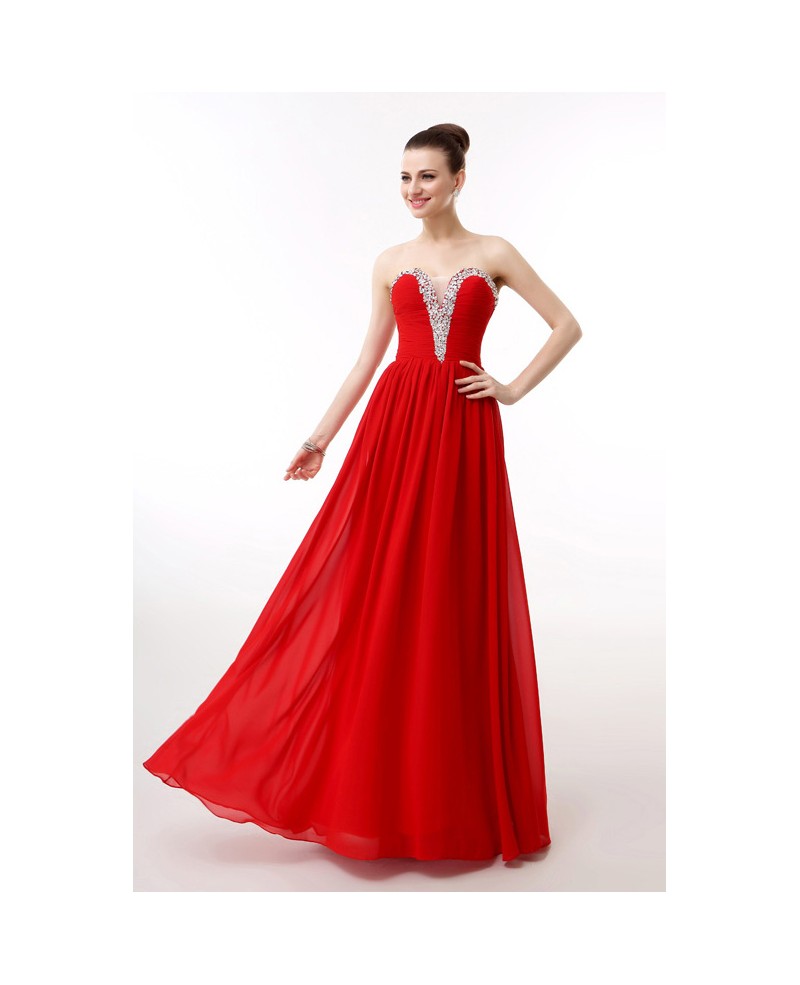 Empire Sweetheart Floor-Length Chiffon Prom Dress With Ruffle Beading Sequins