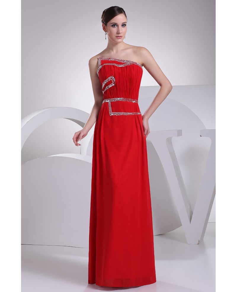 Beaded Red Floor Length Chiffon Party Dress