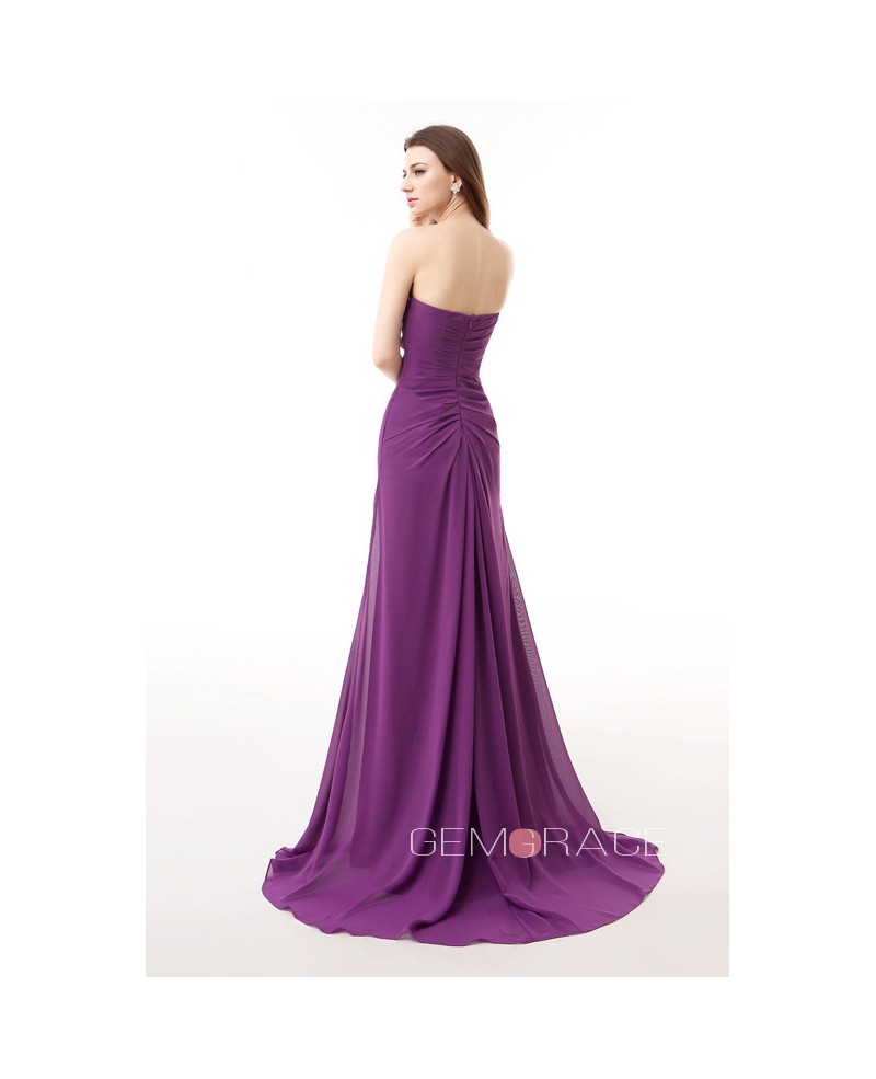 Empire Sweetheart Sweep Train Chiffon Prom Dress With Ruffle Beading