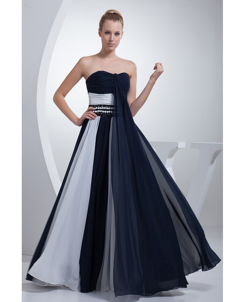 Chic Blue and White Two Colors Long Prom Dress