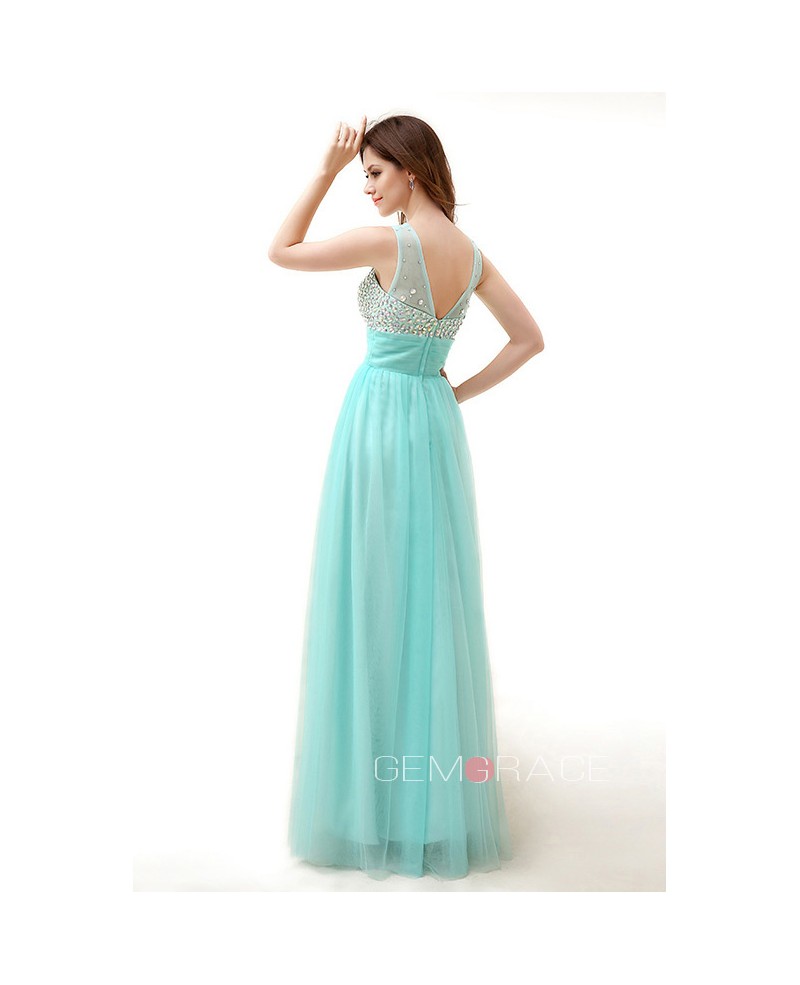 A-Line Scoop Neck Floor-Length Chiffon Prom Dress With Ruffle Beading - Click Image to Close