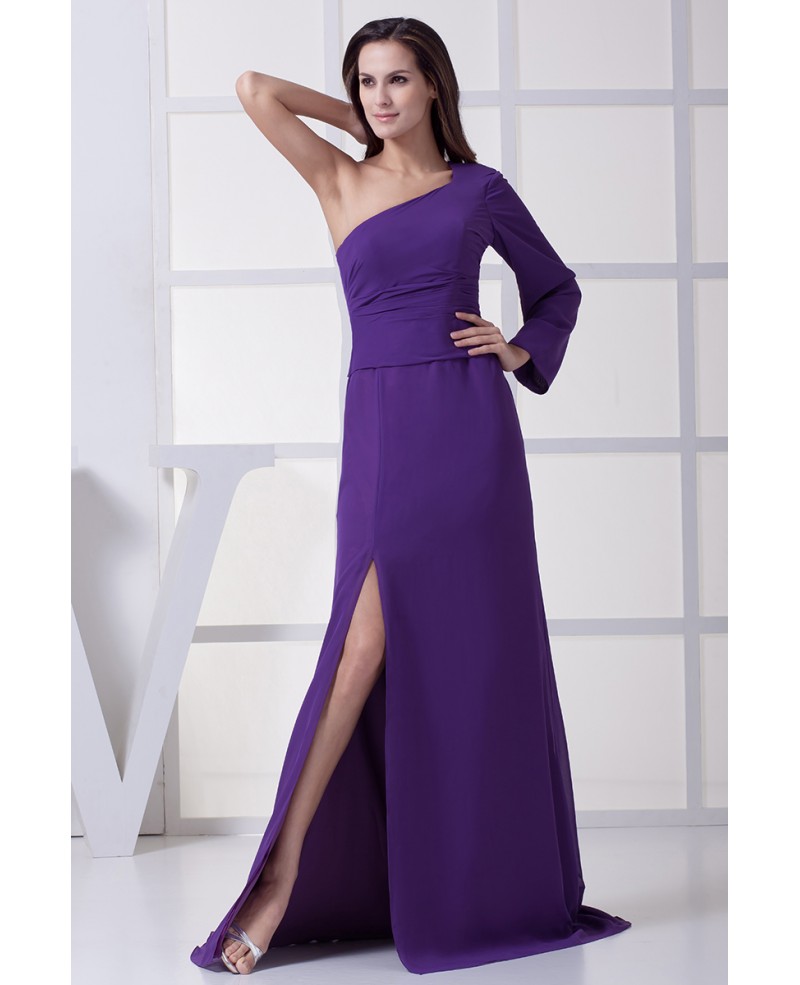 One Sleeve Long Split Front Purple Dress for Formal