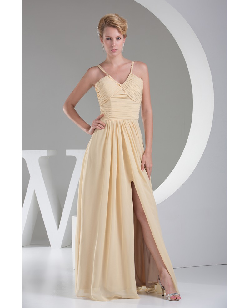 Yellow V-neck Split Front Chiffon Long Formal Dress