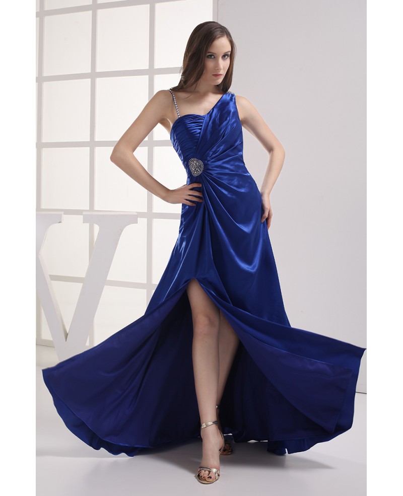Royal Blue Split Front Classic Sleek Satin Prom Dress