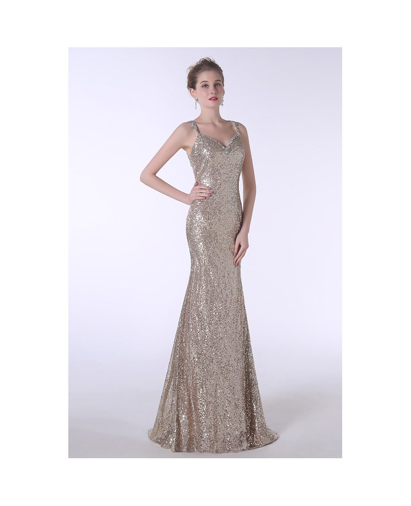 Sheath Sweetheart Floor-Length Sequined Prom Dress
