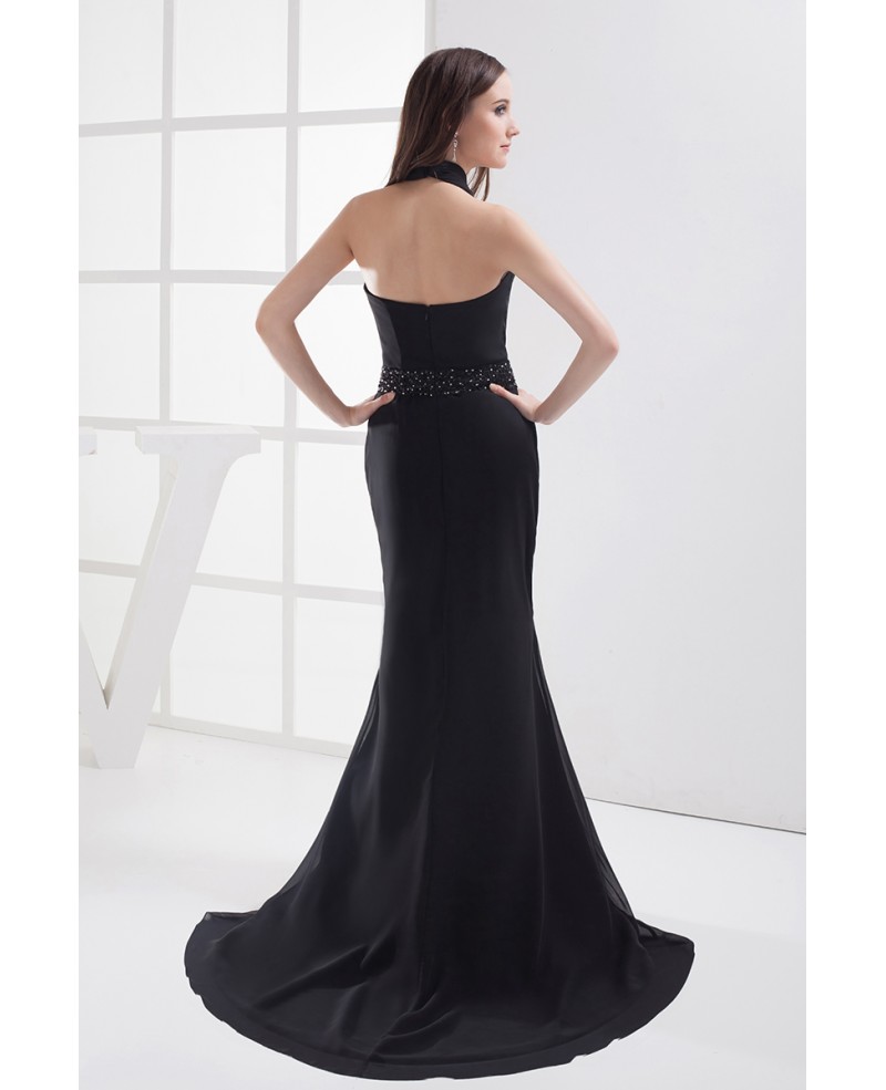 Beaded Black Long Halter Mermaid Custom Formal Dress