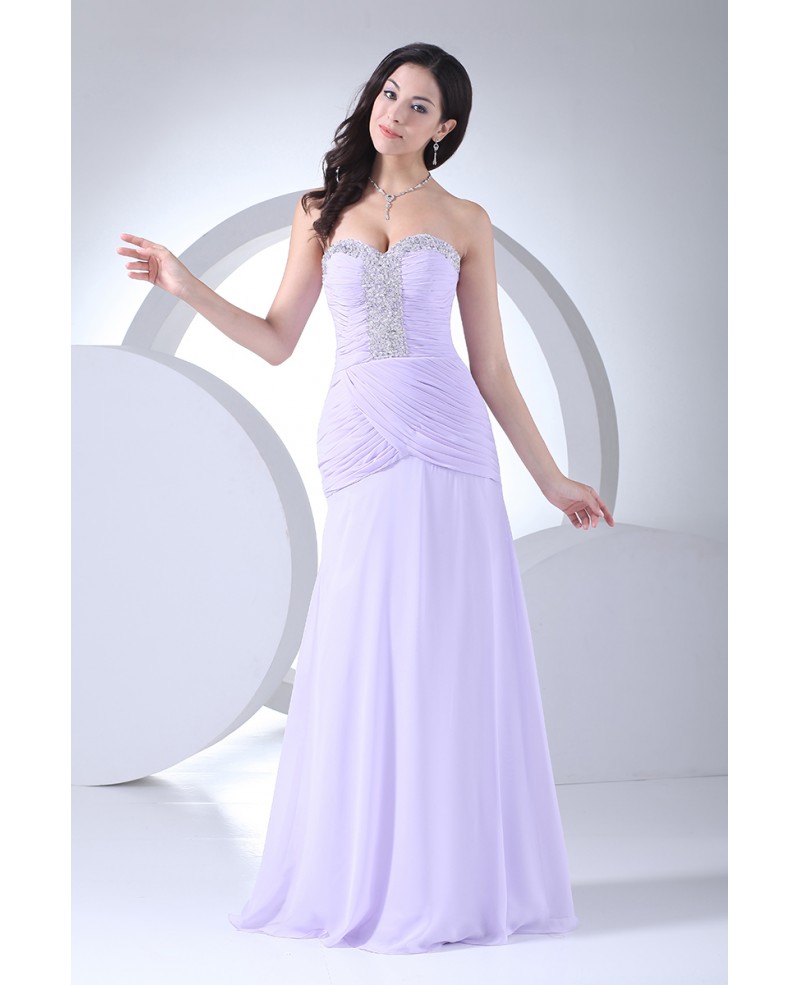 Lavender Chiffon Sequins Pleated Long Prom Dress