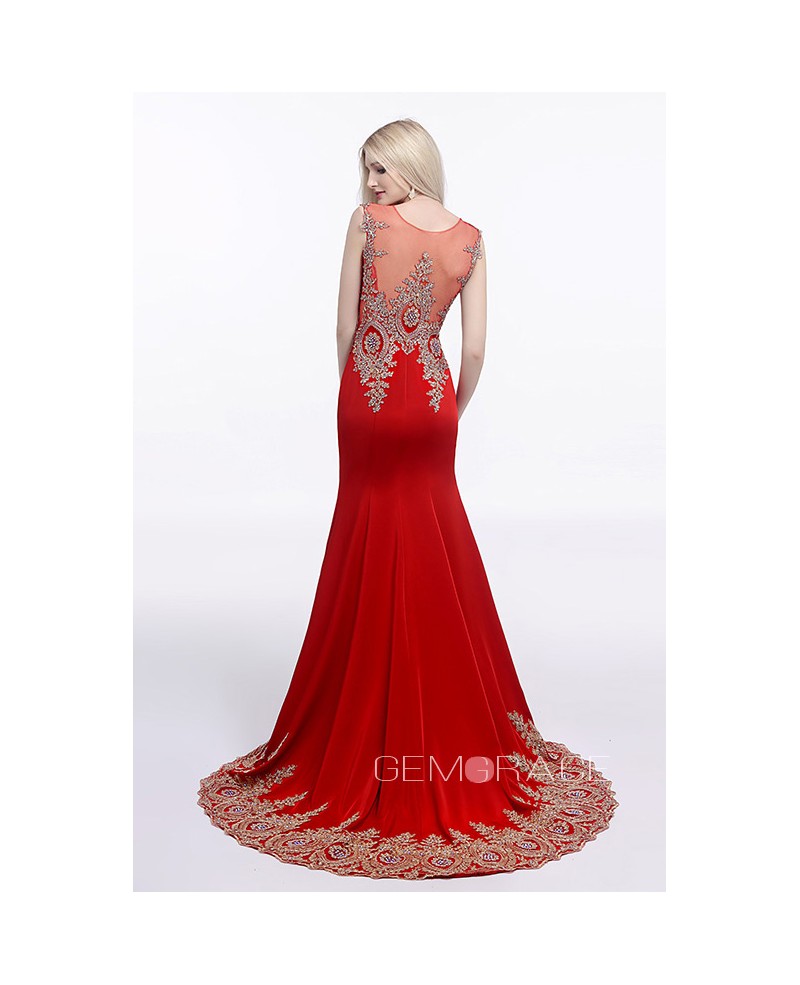 Mermaid Scoop Neck Court Train Evening Dress With Beading Appliques Lace