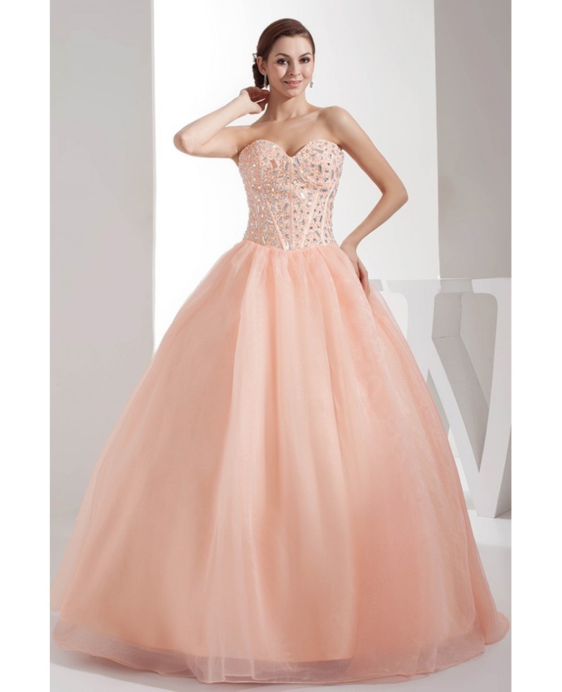 Beaded Sweetheart Candy Pink Ballgown Tulle Prom Dress - Click Image to Close