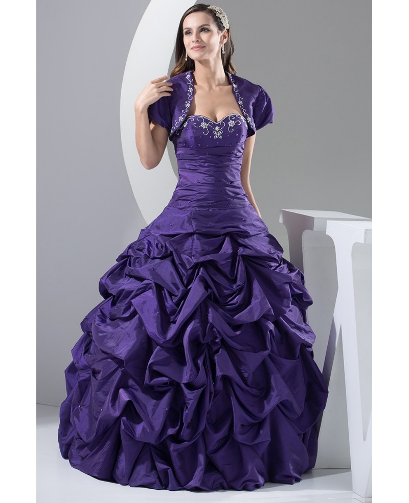 Custom Grape Purple Taffeta Ballgown Formal Dress with Jacket - Click Image to Close