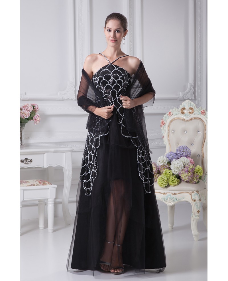 Unique Butterfly Pattern Black and White Tulle Party Dress with Beading