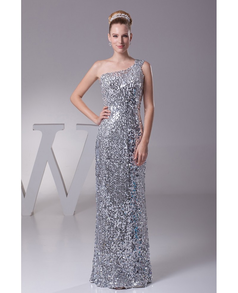 Unique Silver One Shoulder Sequined Formal Dress in Floor Length