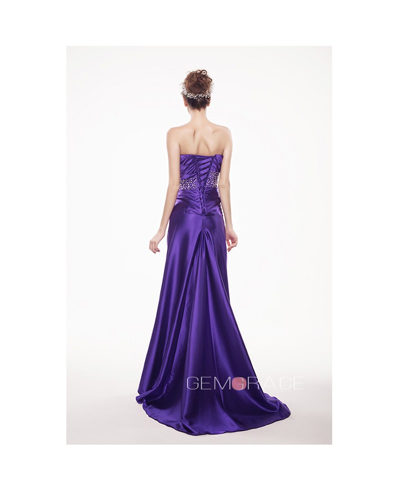 Sweetheart Beaded Pleated Long Train Length Prom Dress