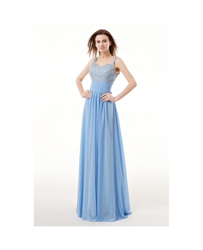 Beautiful Beaded Strap Empired Chiffon Long Prom Dress