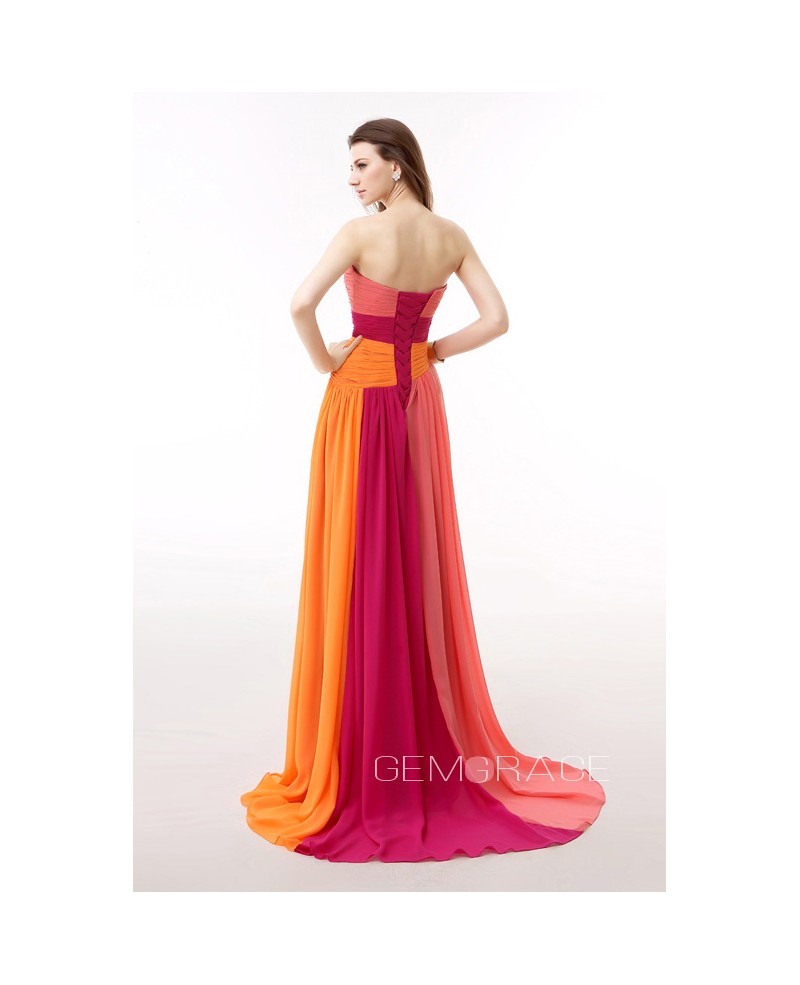 Colorful Sweetheart Pleated Chiffon Floor Length Prom Dress