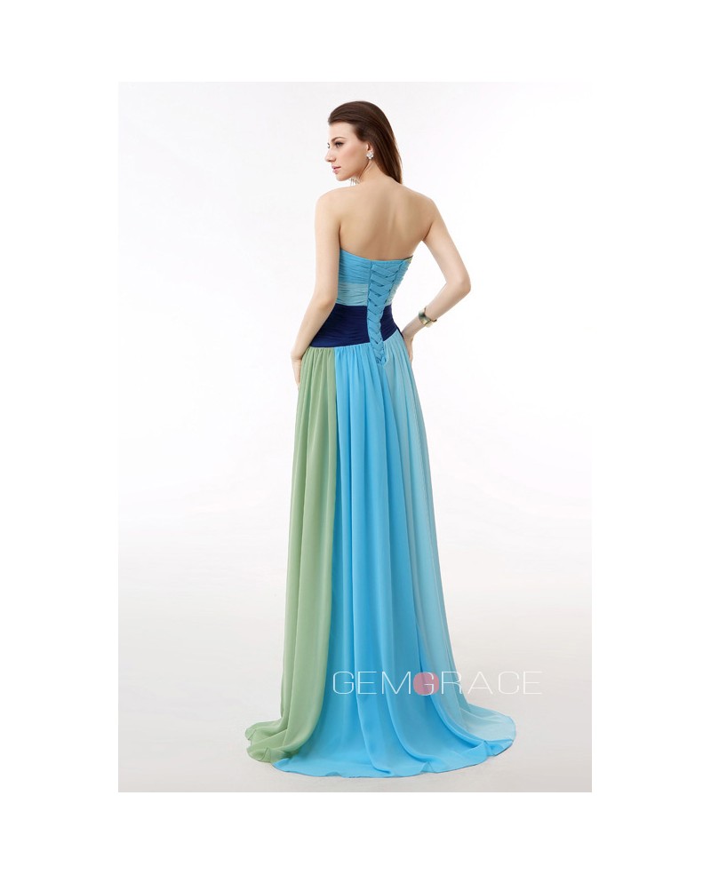 Colorful Sweetheart Pleated Chiffon Floor Length Party Dress - Click Image to Close