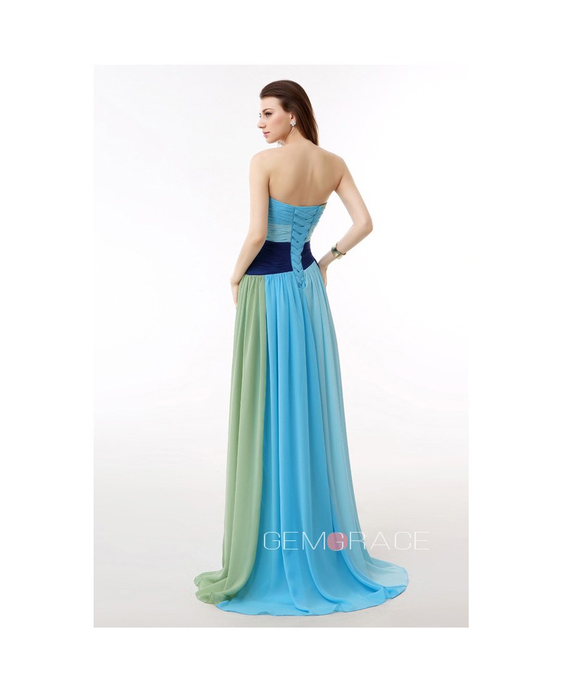 Colorful Sweetheart Pleated Chiffon Floor Length Party Dress