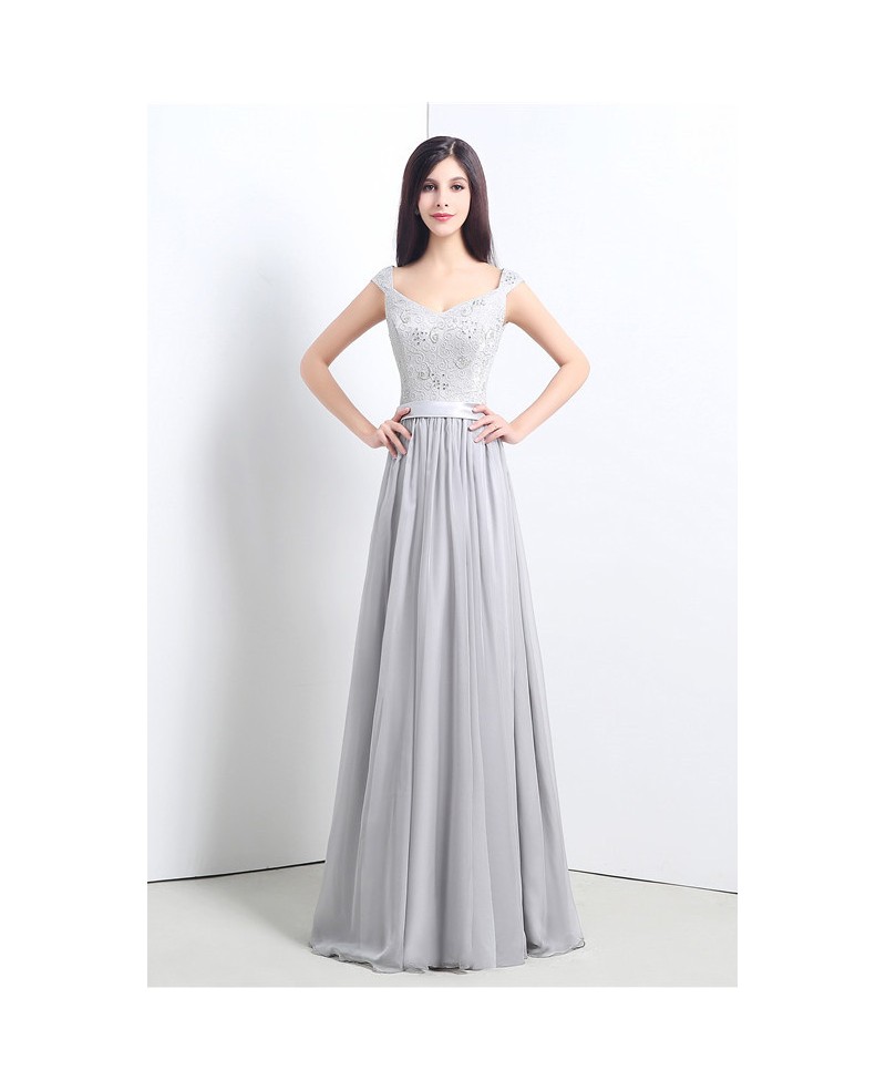 A-line V-neck Floor-length Prom Dress with Beading