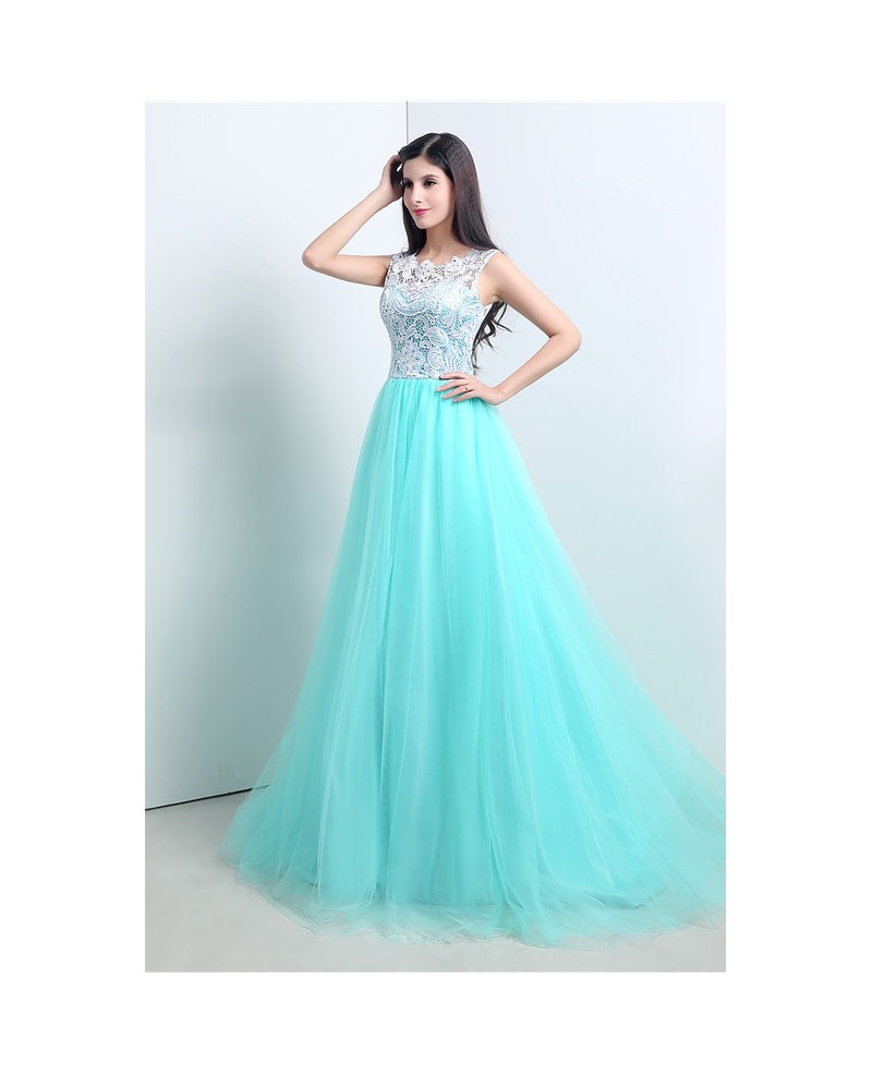 A-line Scoop Sweep-train Prom Dress with Beading