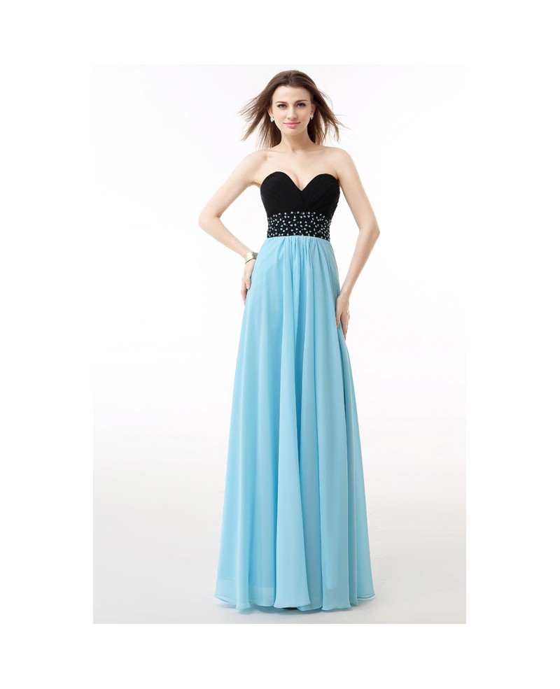 Sweetheart Two-Tone Beaded Empire Waist Long Prom Dress