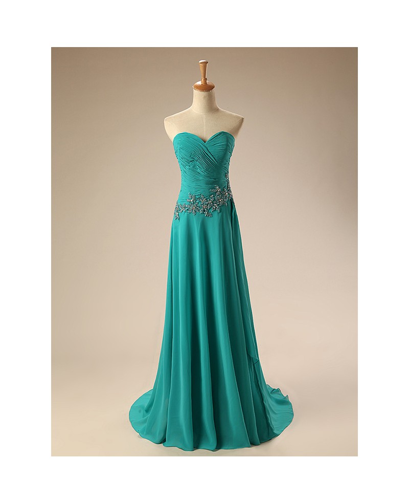 A-line Sweetheart Sweep Train Chiffon Prom Dress With Beading