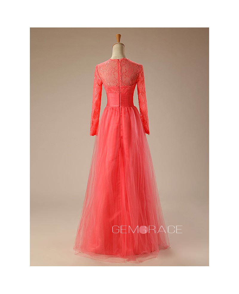 A-line Scoop Neck Floor-Length Tulle Prom Dress With Appliques Lace - Click Image to Close