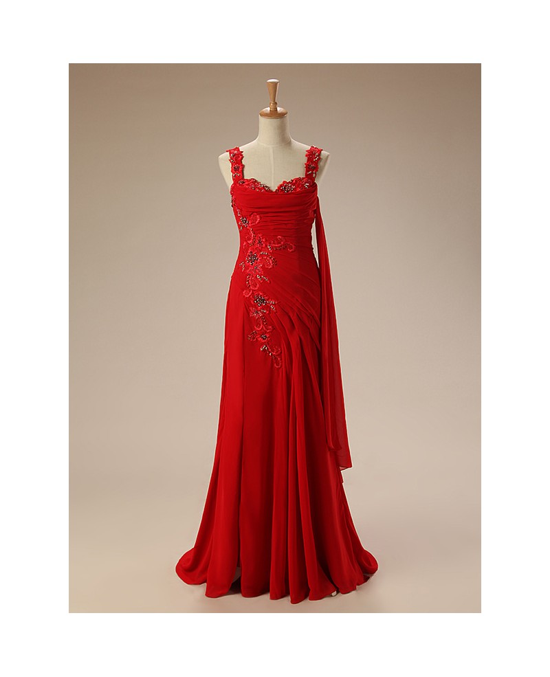 A-line Sweetheart Sweep Train Chiffon Prom Dress With Beading Appliques Lace