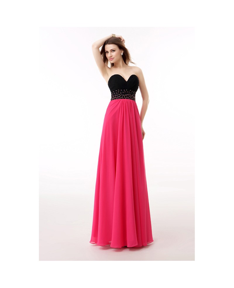 Sweetheart Two-Tone Beaded Empire Waist Long Prom Dress Fuchsia