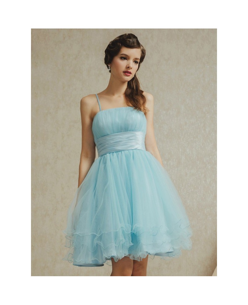Cute Sky Blue Spaghetti Straps Ballgown Tulle Party Dress