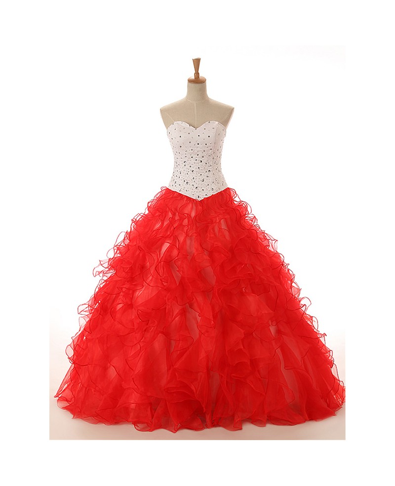 Ball-Gown Sweetheart Sweep Train Tulle Dress With Cascading Ruffles Beading