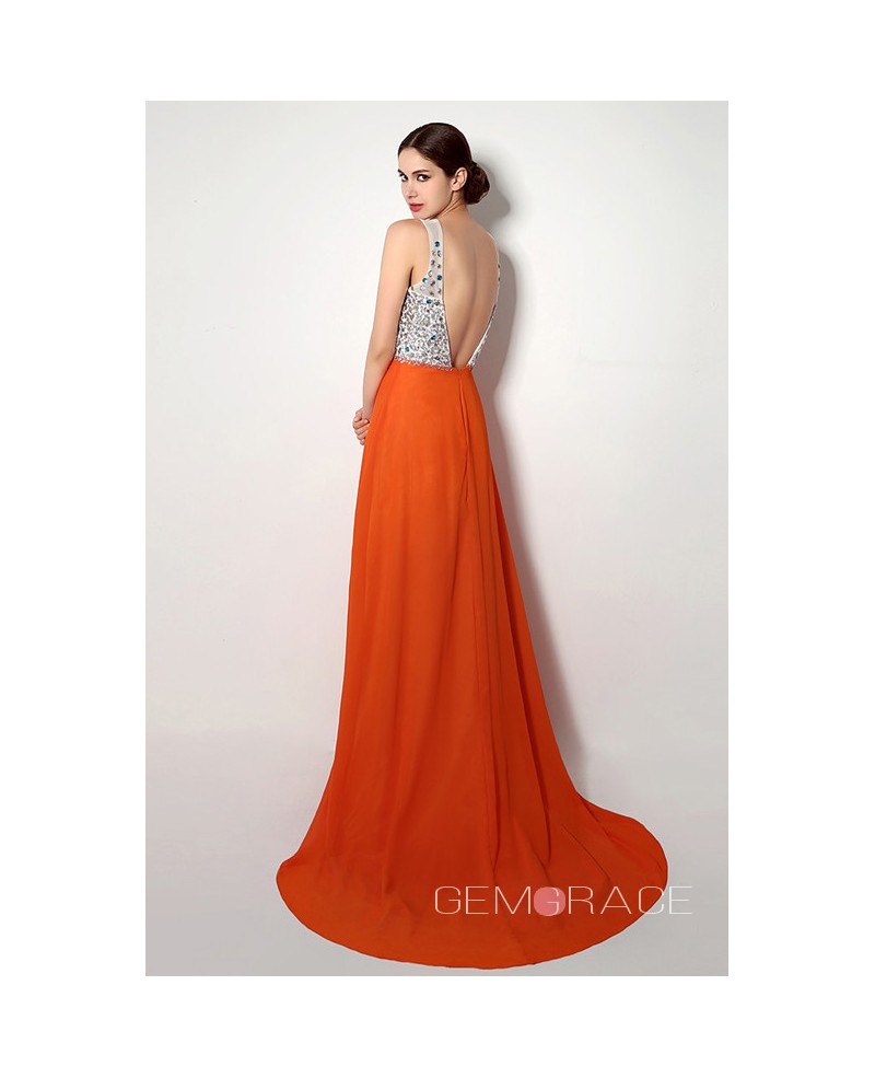 Sheath V-neck Court-train Prom Dress