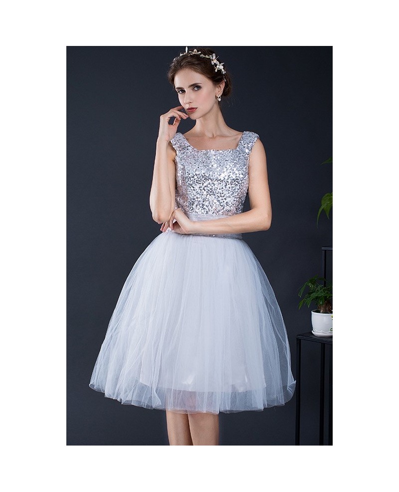 Silver Sequins Short Tulle Party Dress