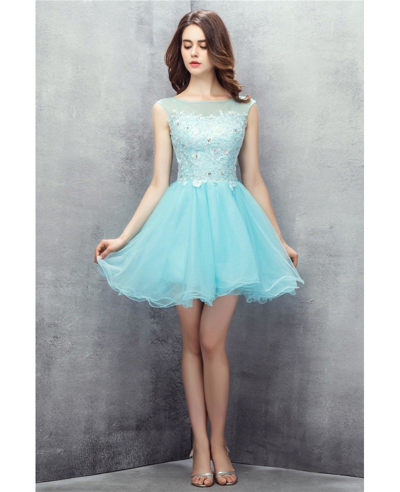 Cute Sky Blue Tulle Short Prom Dress - Click Image to Close