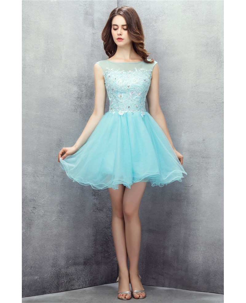 Cute Sky Blue Tulle Short Prom Dress