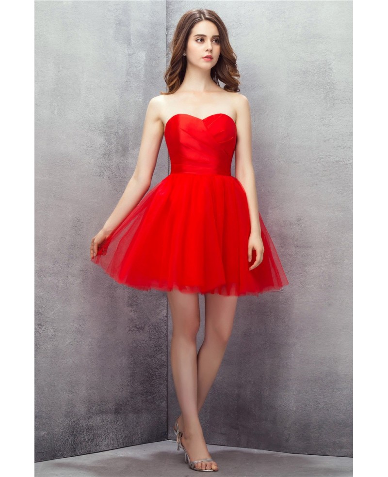 Red Sweetheart Mini Short Tulle Prom Dress