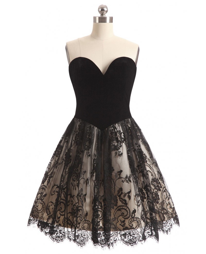 Black Lace Sweetheart Cocktail Short Party Dress