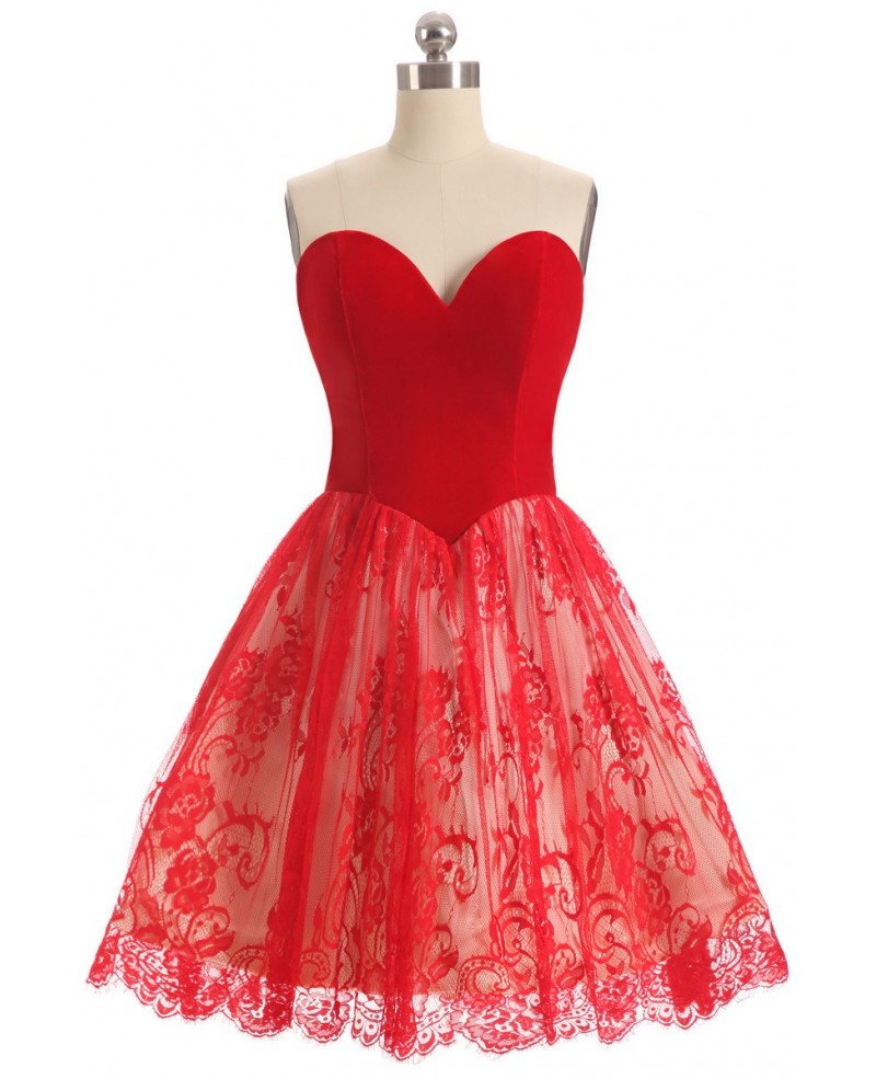 Red Lace Sweetheart Cocktail Short Party Dress