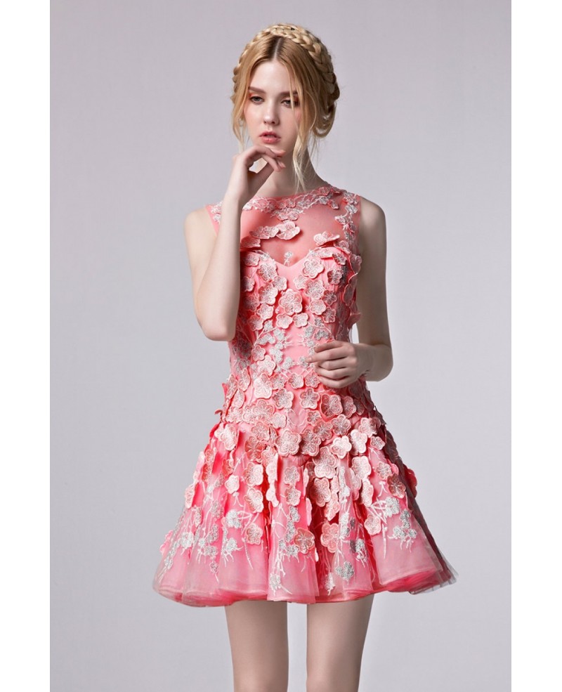 Beautiful Floral Appliques Short Tulle Party Dress