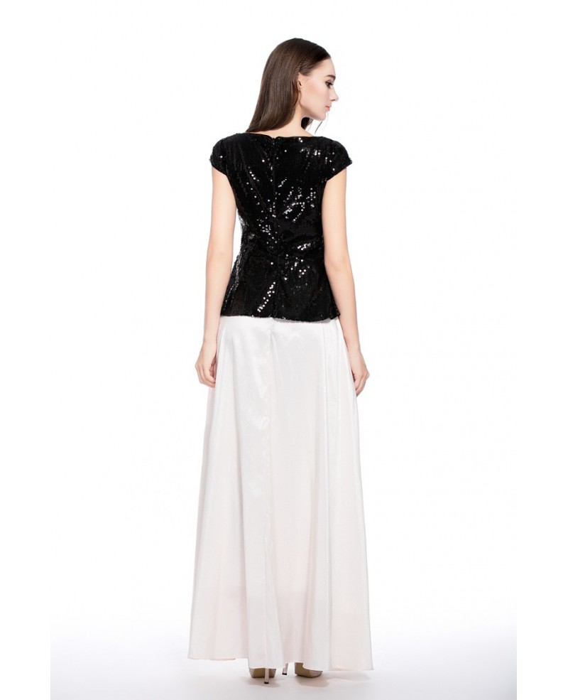 Black and White A-line Scoop Neck Floor-length Evening Dress With Sequins - Click Image to Close