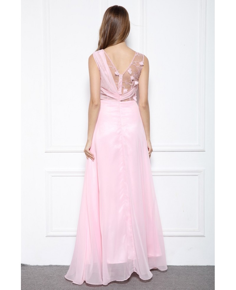 Pink A-line Scoop Neck Floor-length Formal Dress With Beading - Click Image to Close