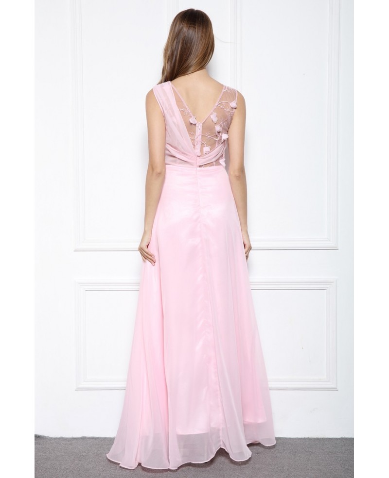 Pink A-line Scoop Neck Floor-length Formal Dress With Beading