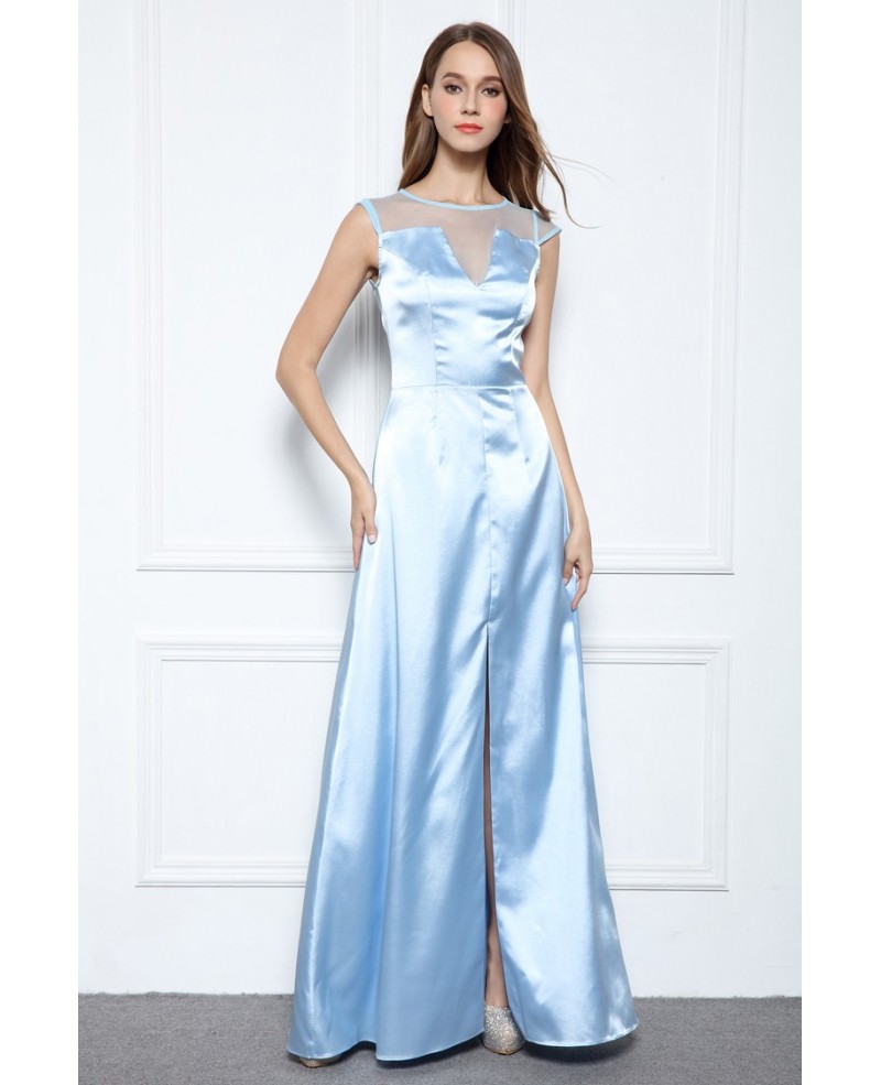 White A-line Scoop Neck Floor-length Formal Dress With Front Split - Click Image to Close