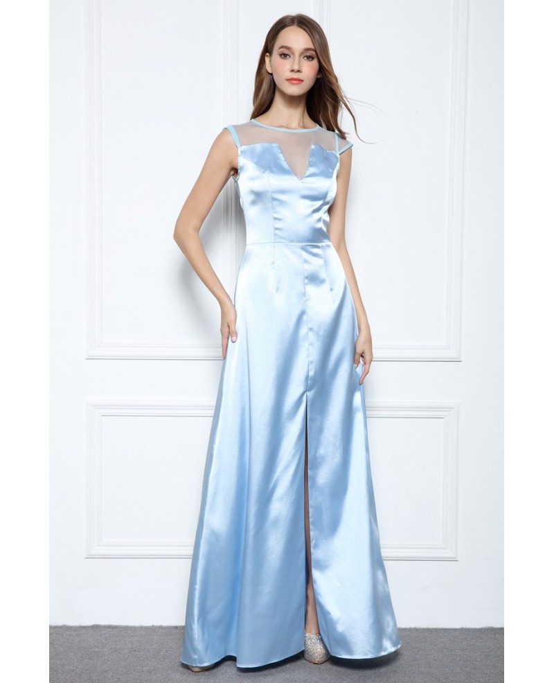 White A-line Scoop Neck Floor-length Formal Dress With Front Split