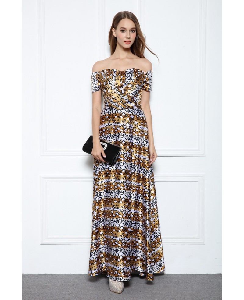 A-line Off-the-shoulder Floral Print Floor-length Evening Dress